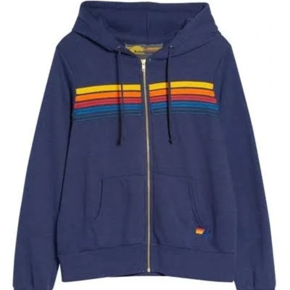 Aviator Nation | 5-Stripe Zip Hoodie Navy Blue Size L